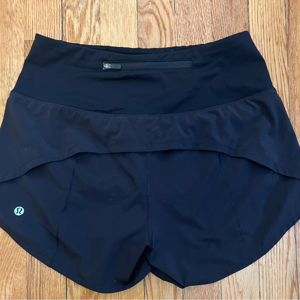 lululemon athletica Black Speed Shorts with Back Zip Pocket (4 inch high rise)
